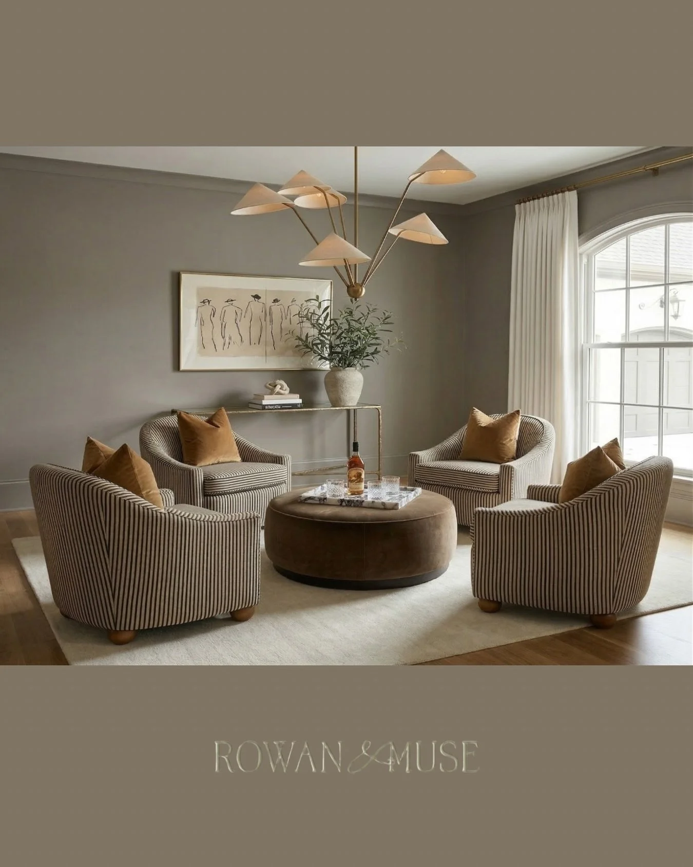 Comment &ldquo;SHOP&rdquo; and I&rsquo;ll send you the full product list for this room.

This entire lounge room costs about $4,900 &mdash; and the chairs alone are doing most of the heavy lifting.

Four curved accent chairs, a sculptural chandelier,