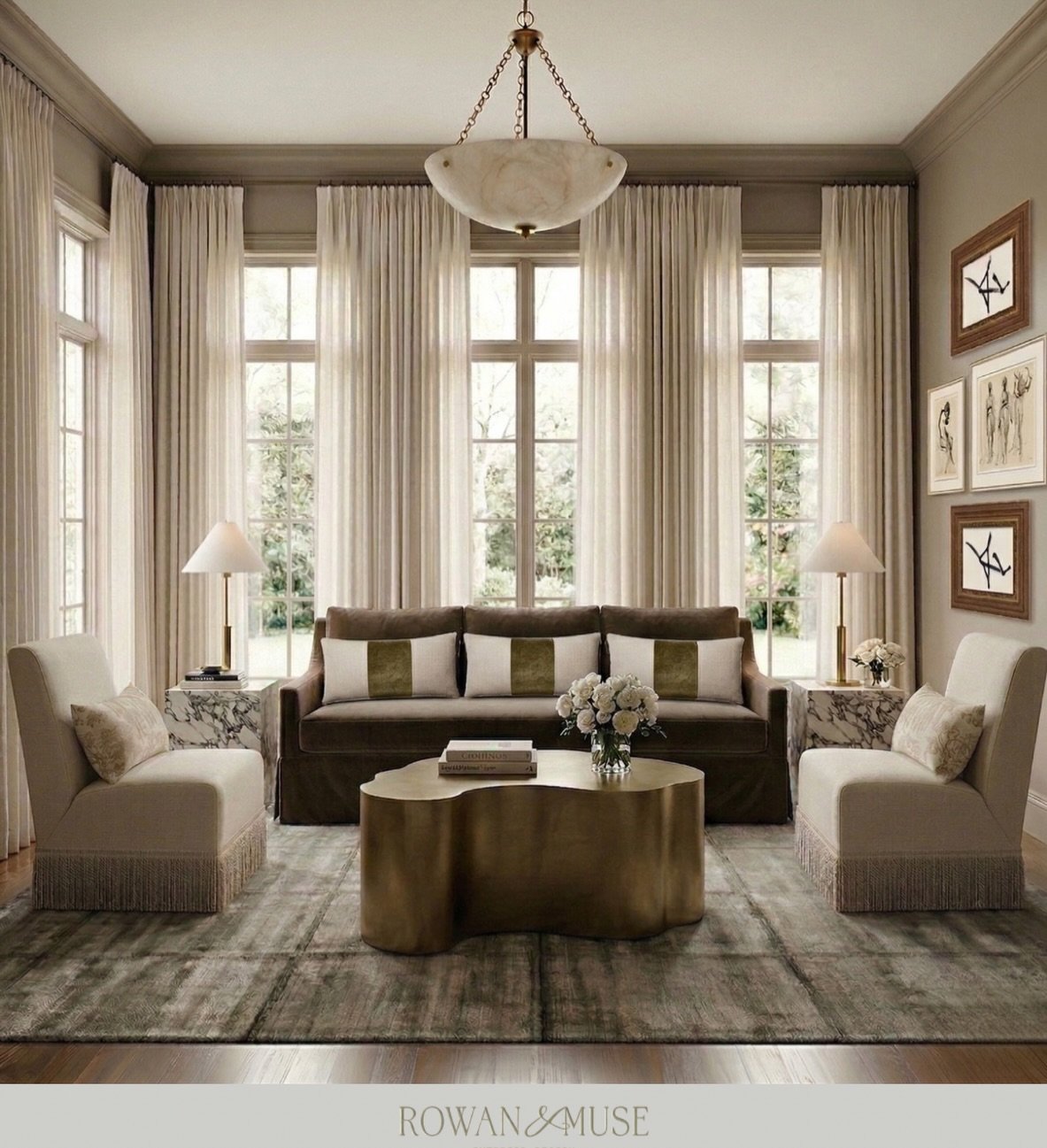 Timeless design never feels dated.

While trends come and go, a well designed room built on balance, warm neutrals, and natural materials will always feel elevated.

This living room blends classic architecture with soft textures, sculptural lighting