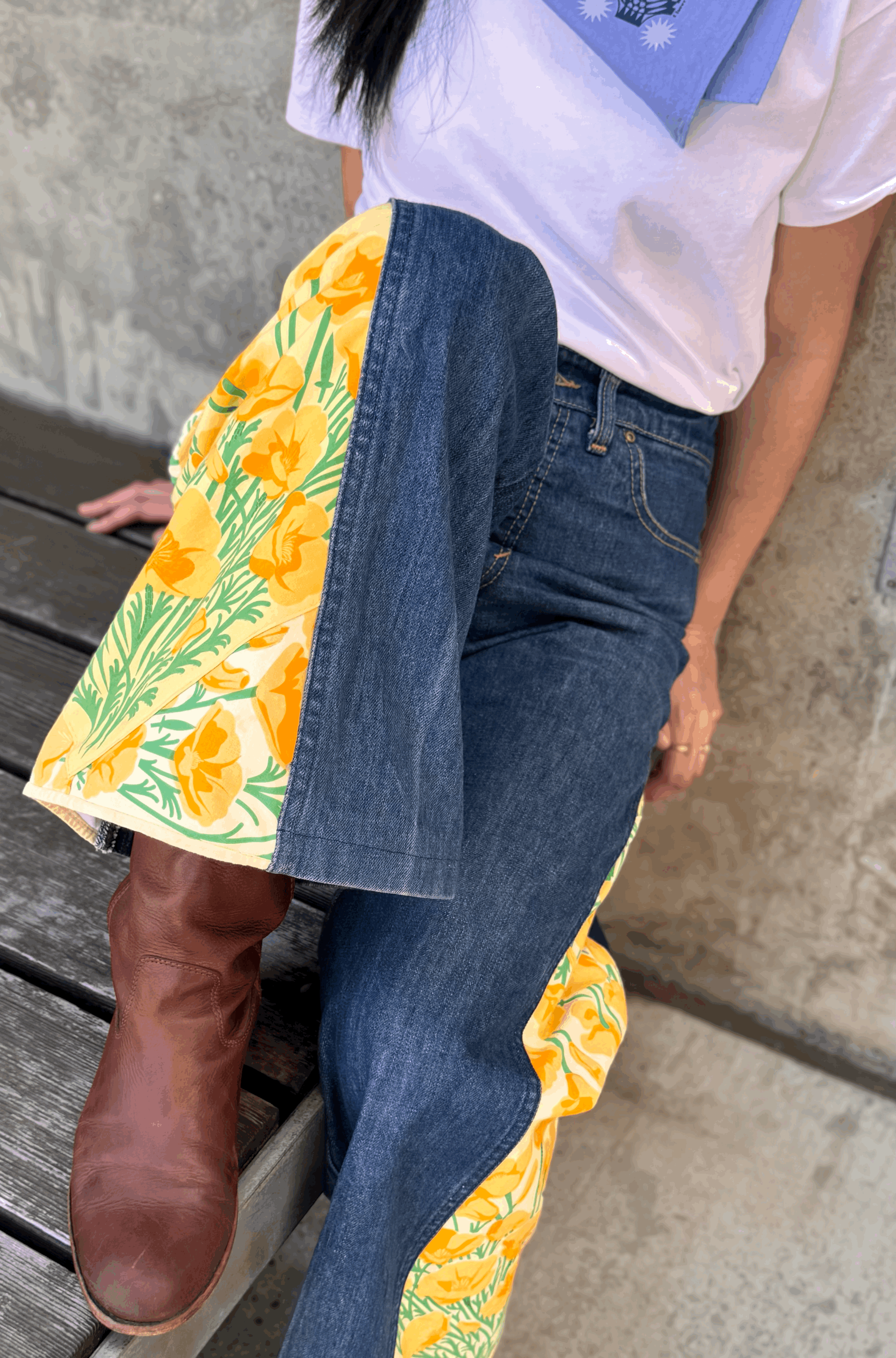 "Flower Child" Wide-Leg Upcycled Bell Bottom Vintage Jeans