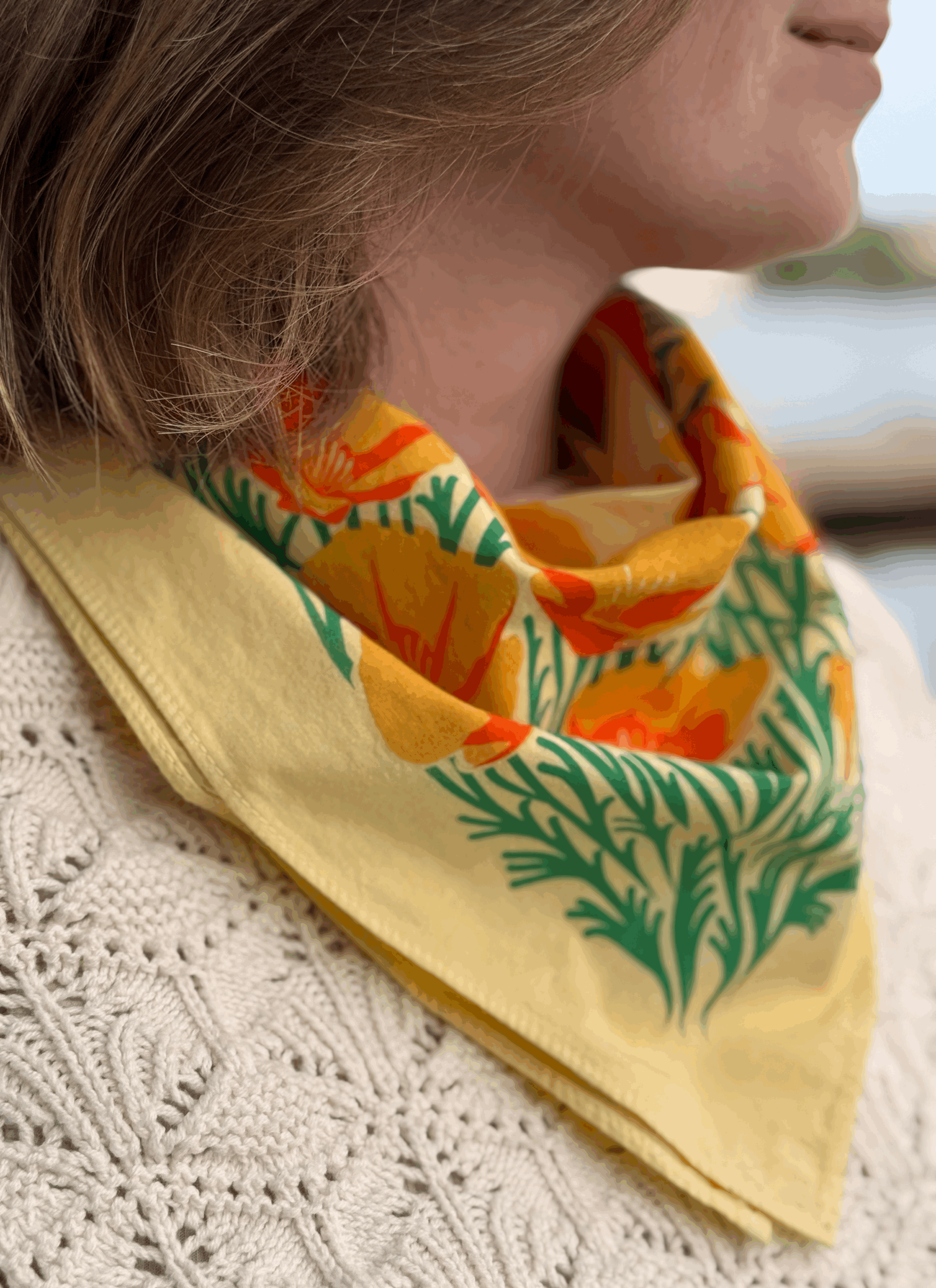 Golden Poppy Bandana with Beige sweater.gif