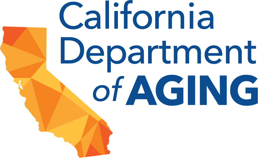 Logo of the California Department of Aging with a stylized orange and yellow geometric map of California and blue text.