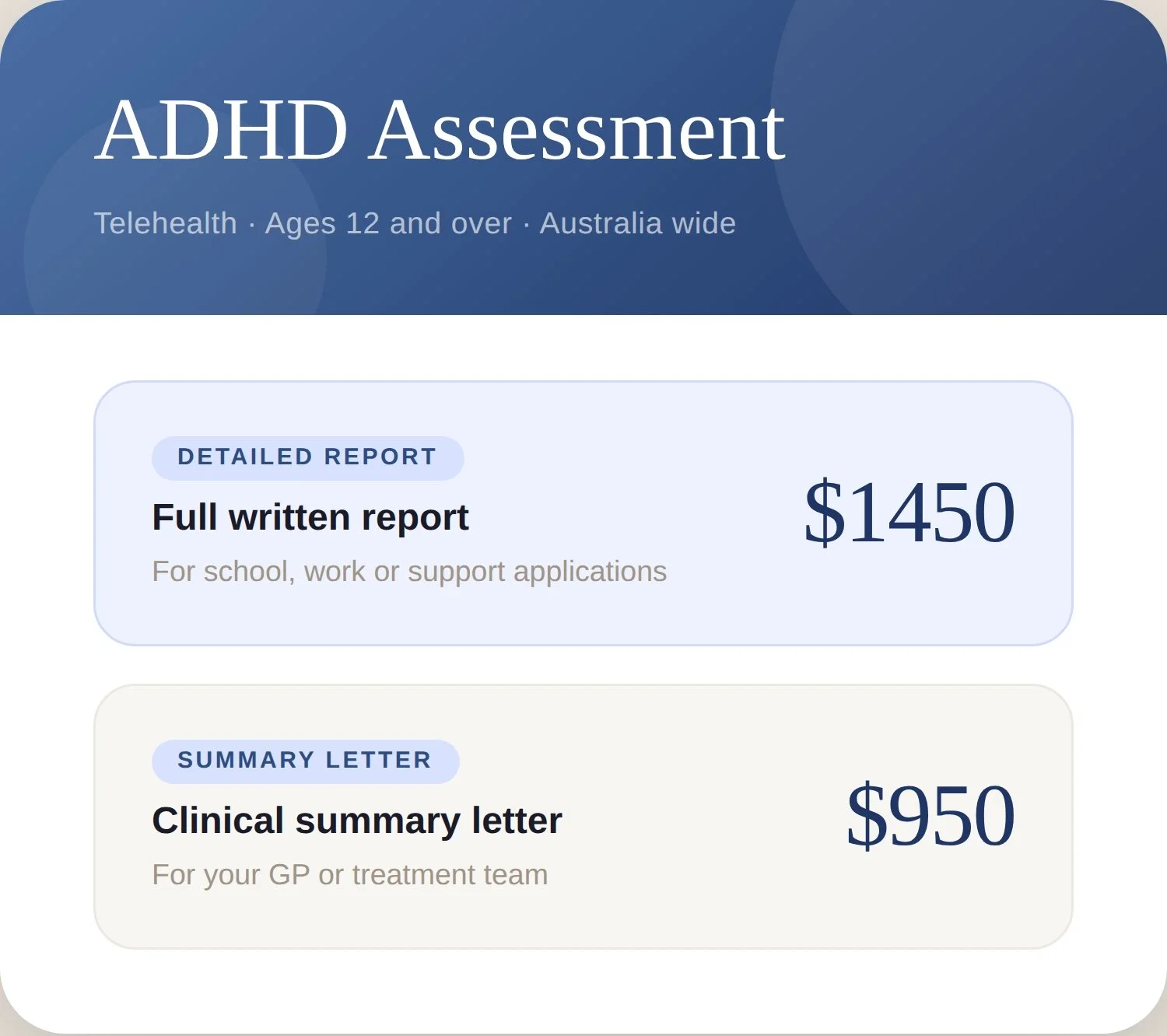 ADHD Assessment for children and teens by registered psychologist. Adult ADHD Assessment. Detailed report.