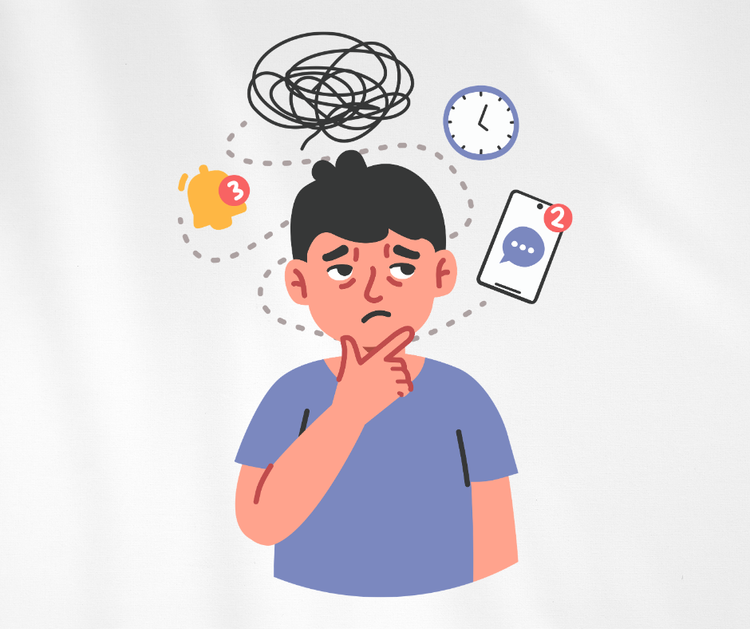 Illustration of a person feeling overwhelmed by daily demands
