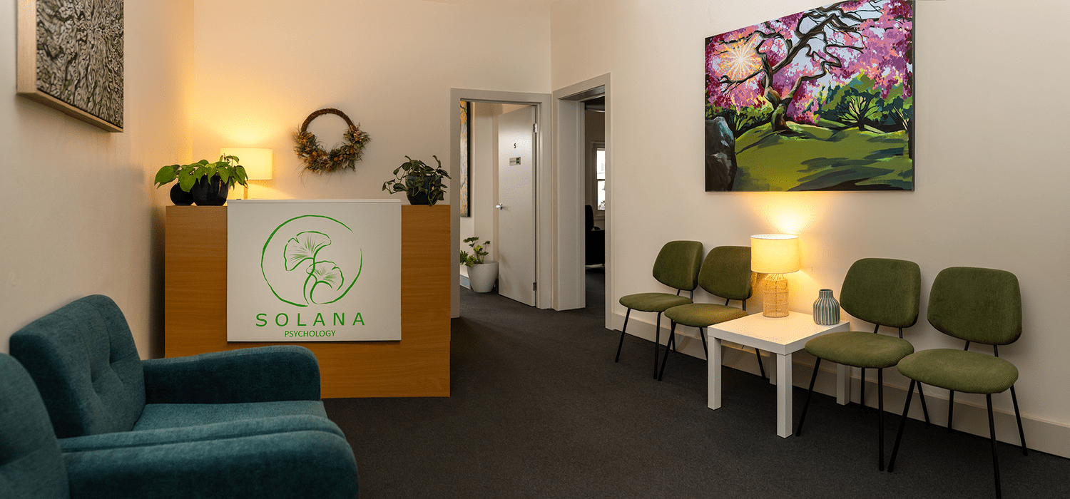 Reception and waiting area at the Coburg consulting rooms.