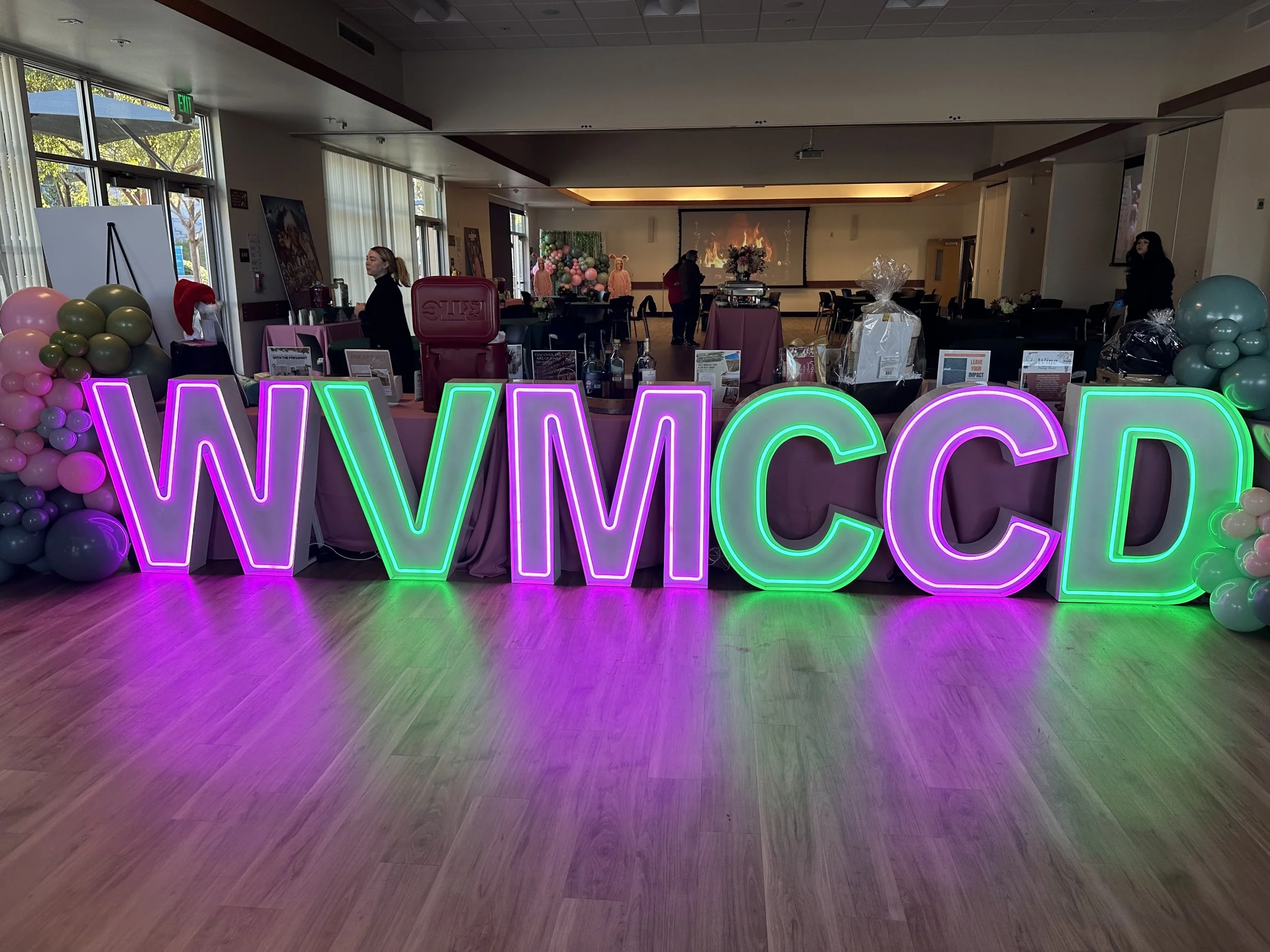 Colorful illuminated sign spelling 