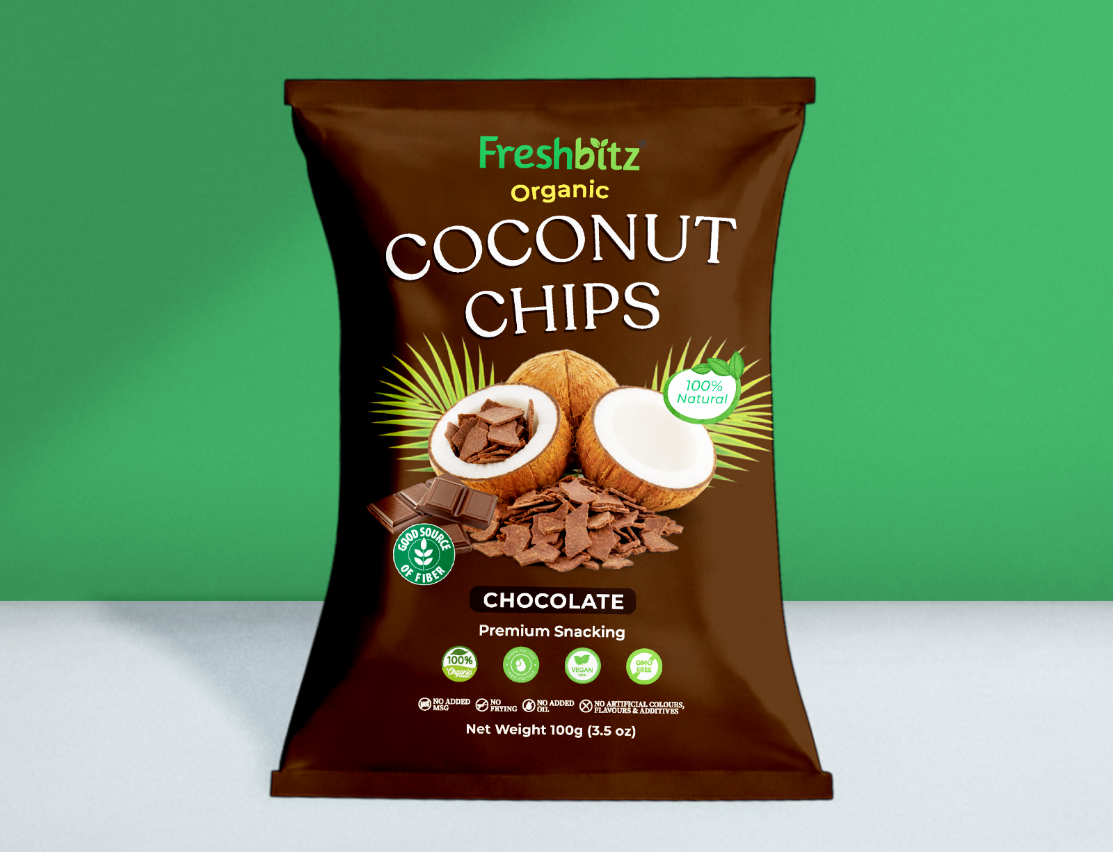 Freshbitz® Premium Organic Roasted Coconut Chips with Chocolate