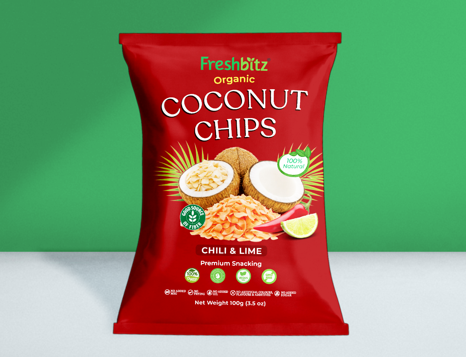 Freshbitz® Premium Organic Roasted Coconut Chips with Chili & Lime