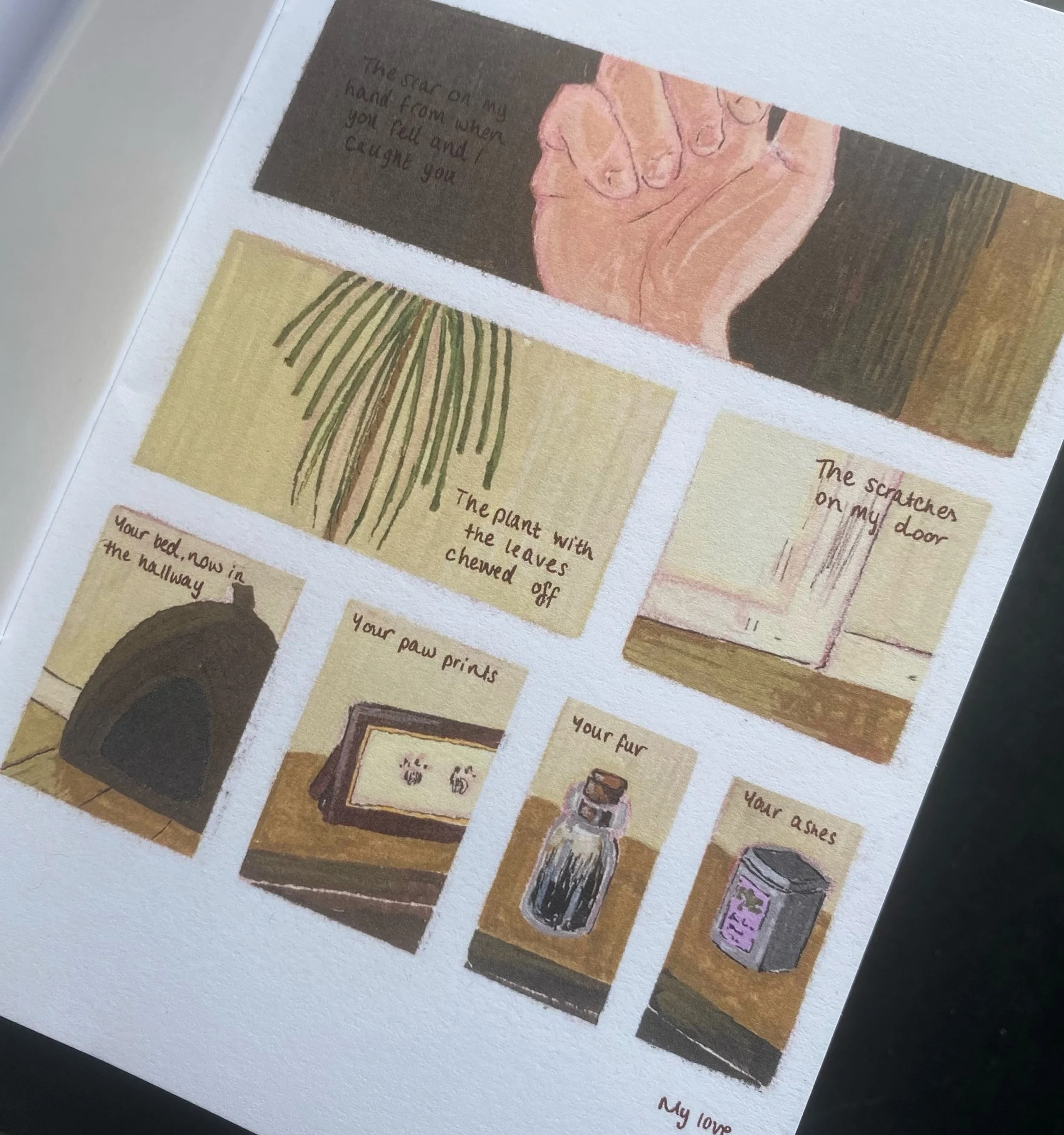Last week I painted 4 comics about losing my soul cat, Charlie, in January, including an updated version of the one I previously posted. 
These copies arrived yesterday and I&rsquo;ll have them with me at Macc Pow on the 26th and Thought Bubble later