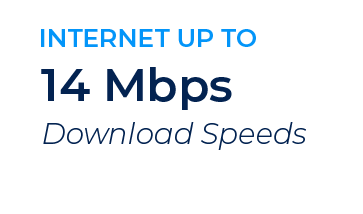 Graphic displaying internet download speed of up to 14 Mbps