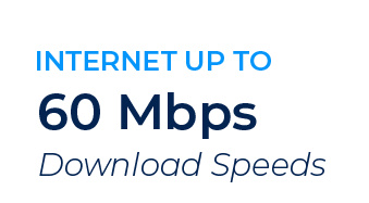 Text indicating internet speed of up to 60 Mbps download