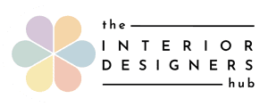 Logo with a flower made of seven pastel-colored petals and the text 'the INTERIOR DESIGNERS hub' next to it.