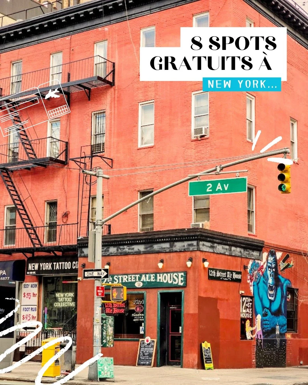 New york &agrave; 0 euros 

The High Line
📍 Entr&eacute;es sur Gansevoort St, 23rd St ou 34th St &mdash; c&ocirc;t&eacute; ouest de Manhattan
Commence par l'entr&eacute;e Gansevoort St et remonte vers Hudson Yards. Au coucher du soleil, la lumi&egra