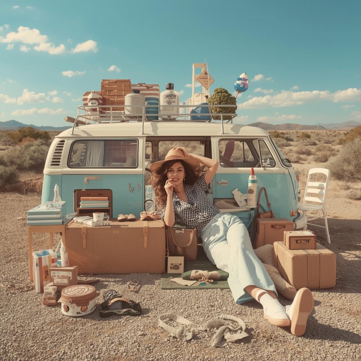 Une photo d'evasion lointaine en road trip pour un blog voyage mettant en valeur ma marque dans des tons beige  et bleu de facon fun et girly (2).jpg