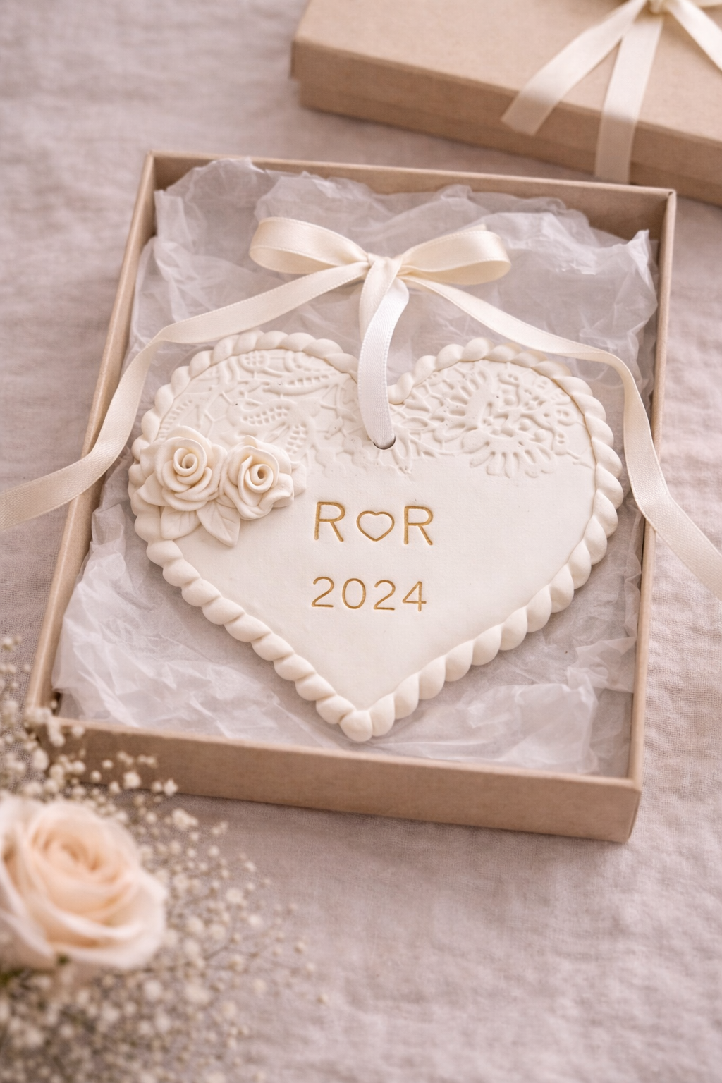 Personalized Wedding Ornament, Custom Name Heart Keepsake Gift