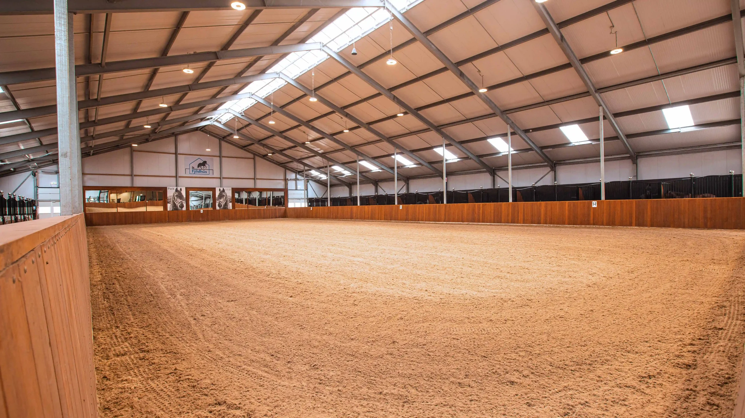Binnenbak paardenaccommodatie It Fjildhûs in Marsum met ruime rijhal