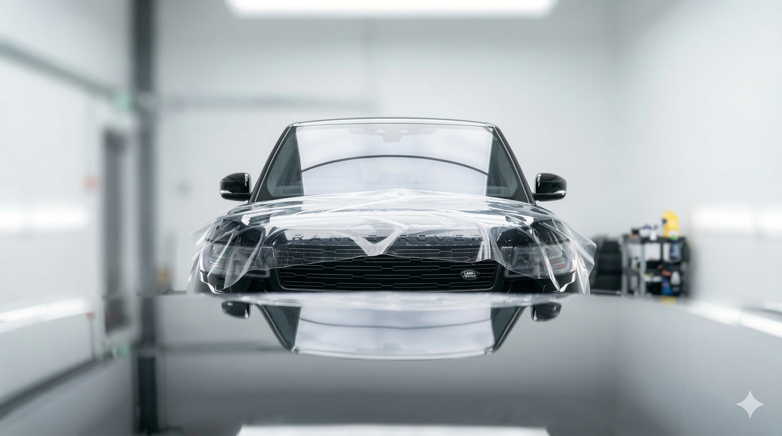 Profesionální instalace ochranné PPF fólie na kapotu luxusního SUV ve studiu CR8 České Budějovice