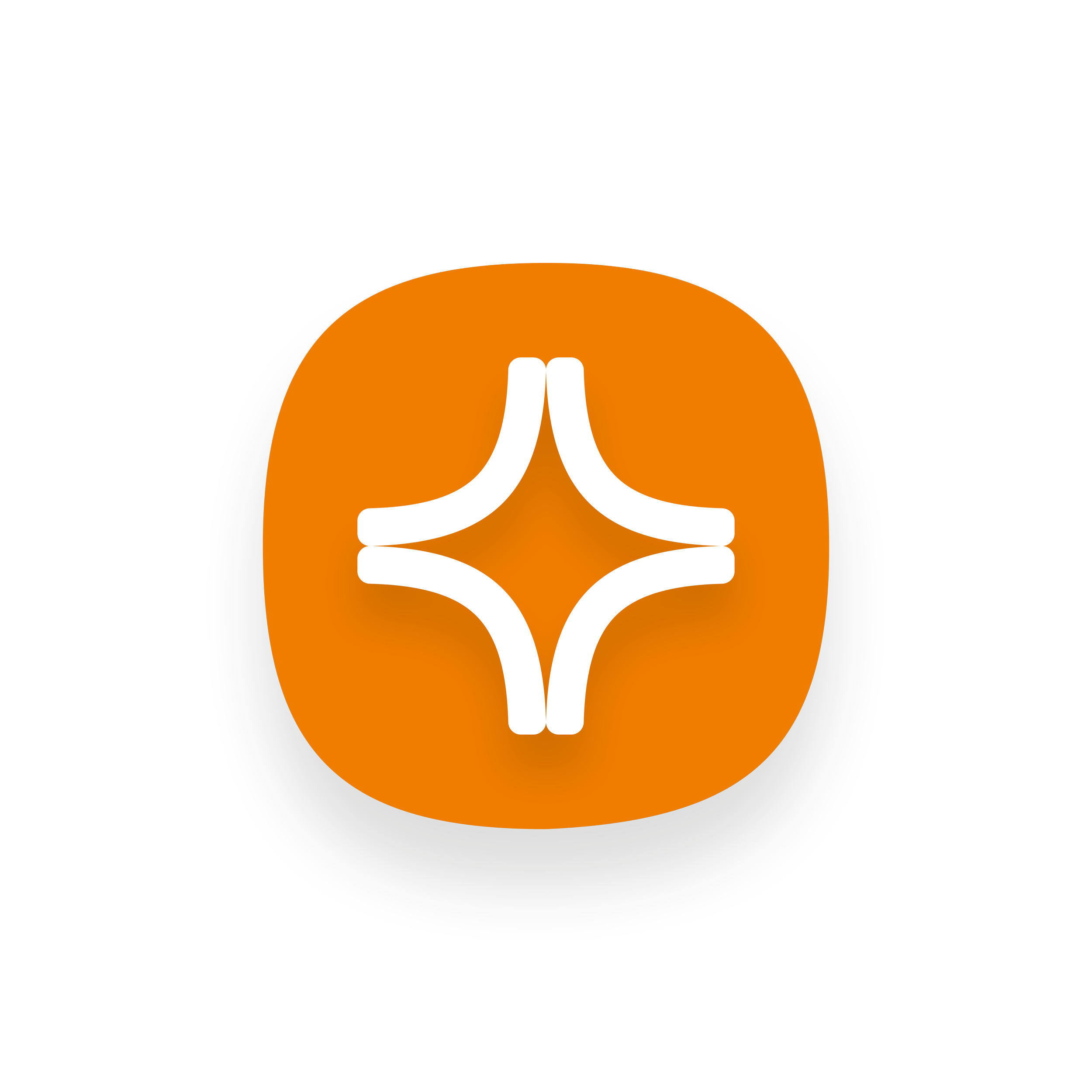 Ein orangefarbener Kreis mit einem weißen Symbol in der Mitte, das eine stilisierte, vierfach angeordnete, gebogene Linie darstellt.