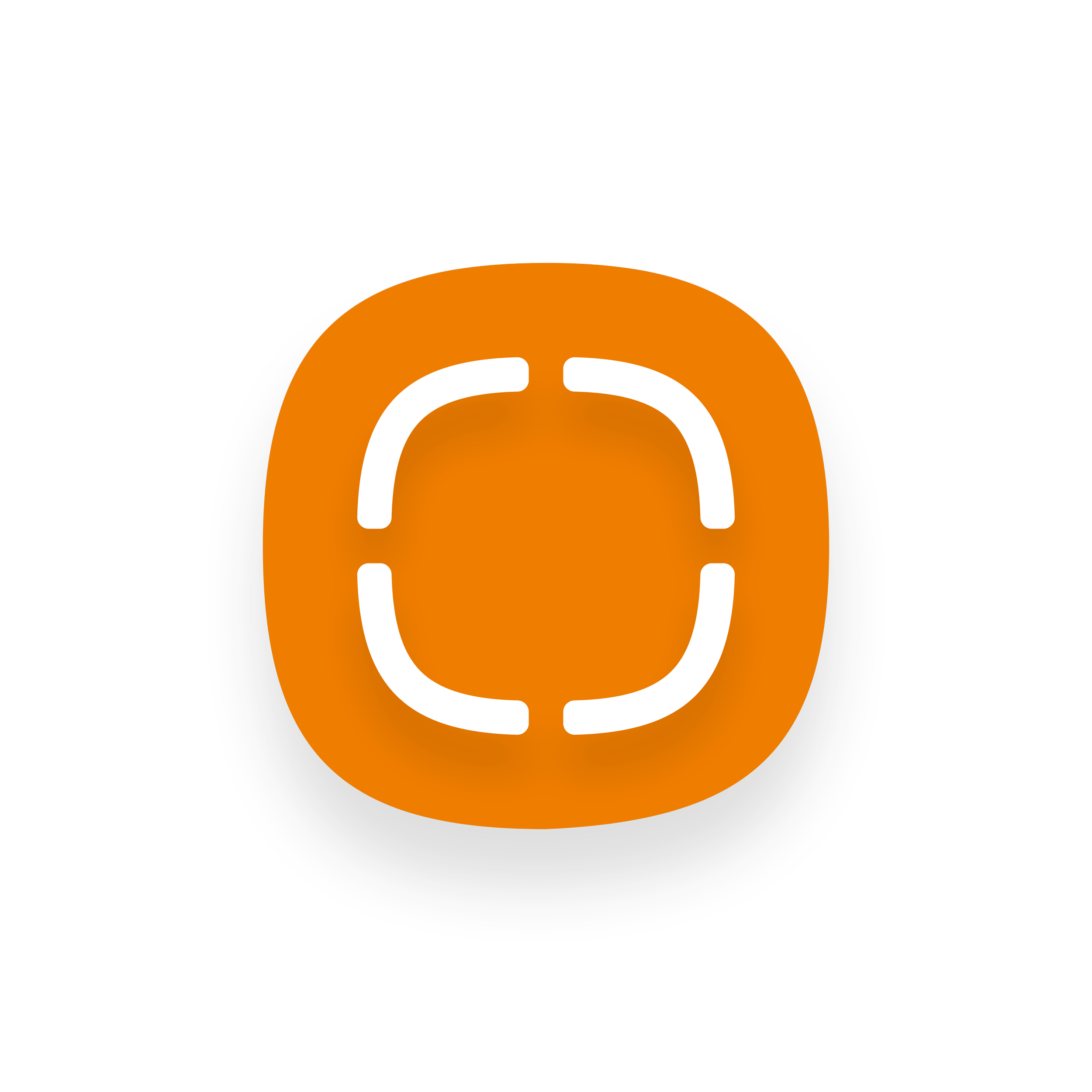 Symbol für den iPhone-Scan oder QR-Code-Scan, orange Kreis mit weißen Markierungen, auf schwarzem Hintergrund