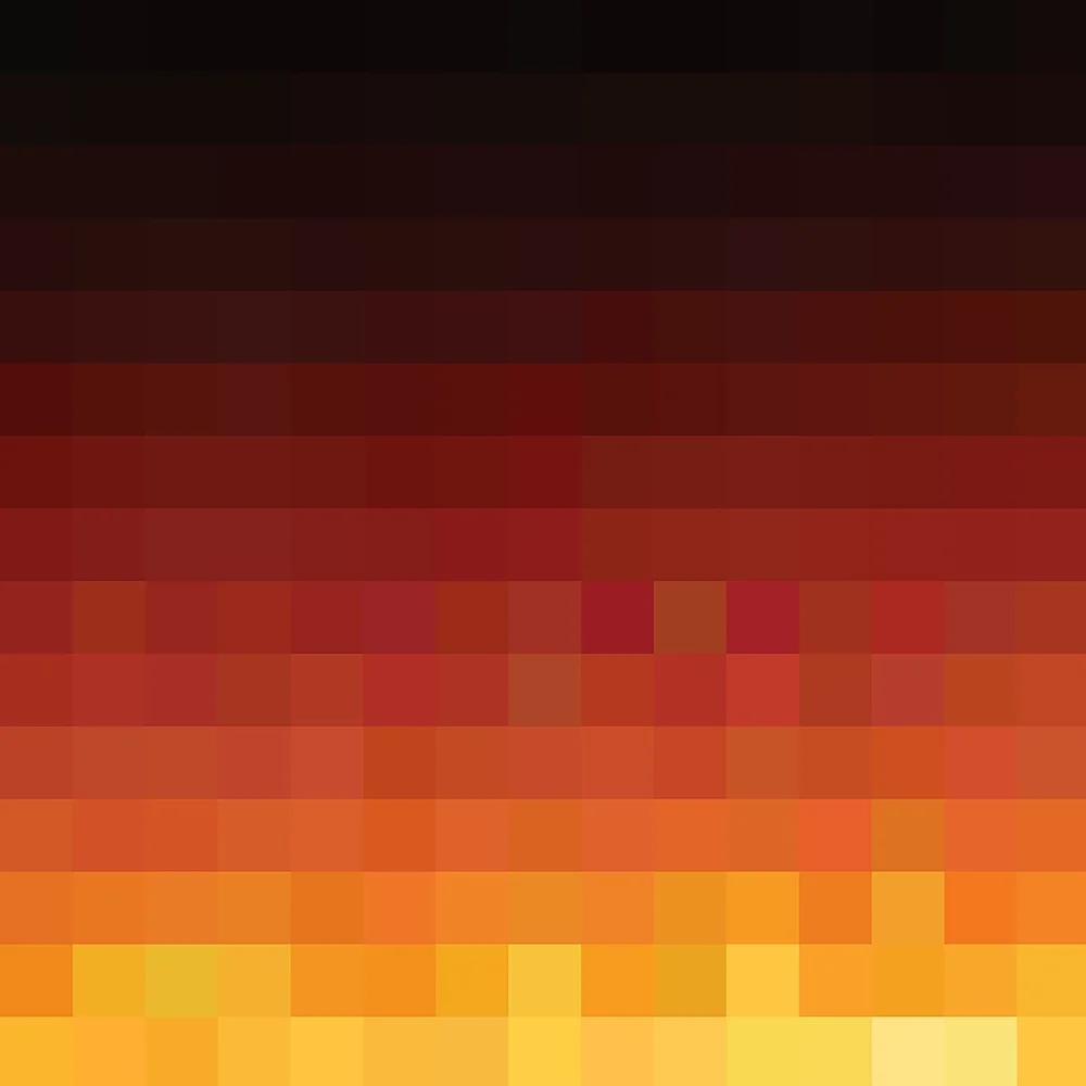 A pixelated mosaic fading from black through deep reds and oranges to bright yellow — Phenomenology, the essence of experience.