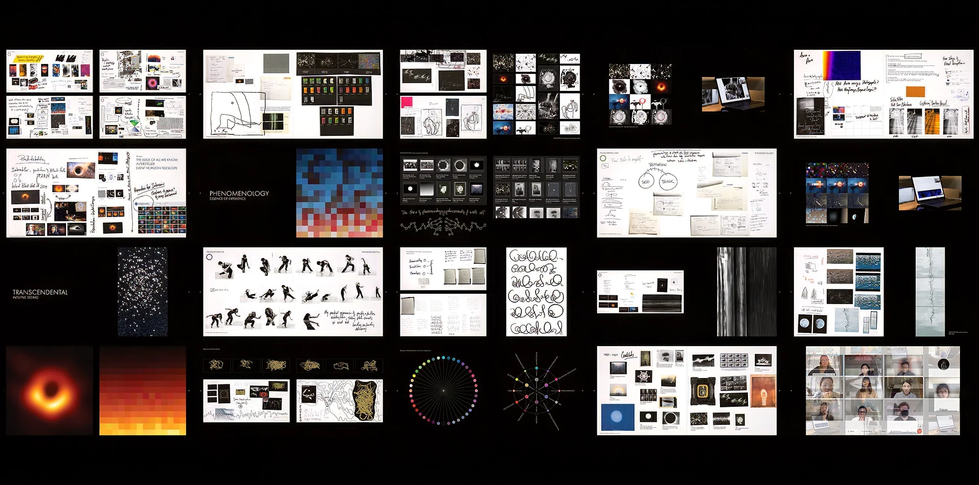 A mosaic of research notes, sketches, and reference images — years of work developing the SEETHINK Method.