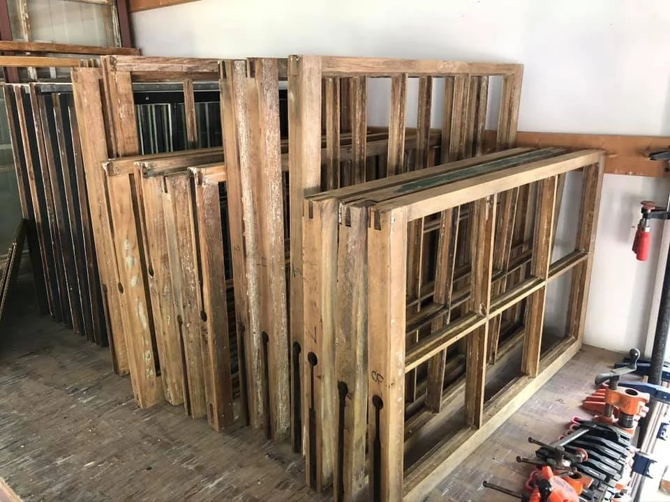 Same 6-over-1 lights after steam-stripping