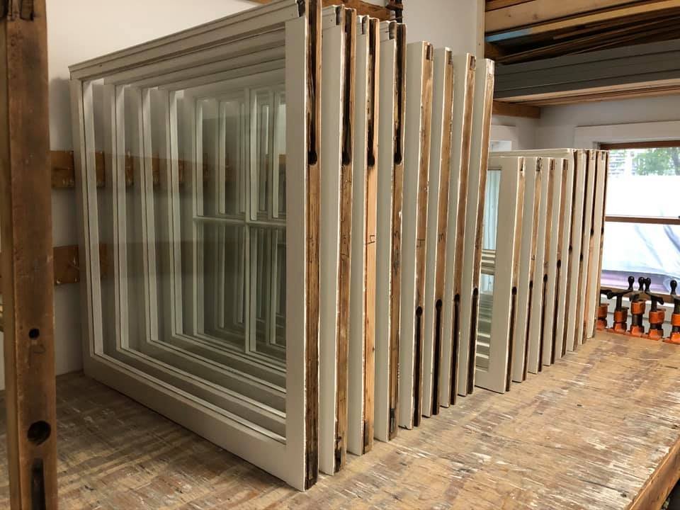 6-OVER-1 Windows steamed, re-glazed, painted, ready for installation.