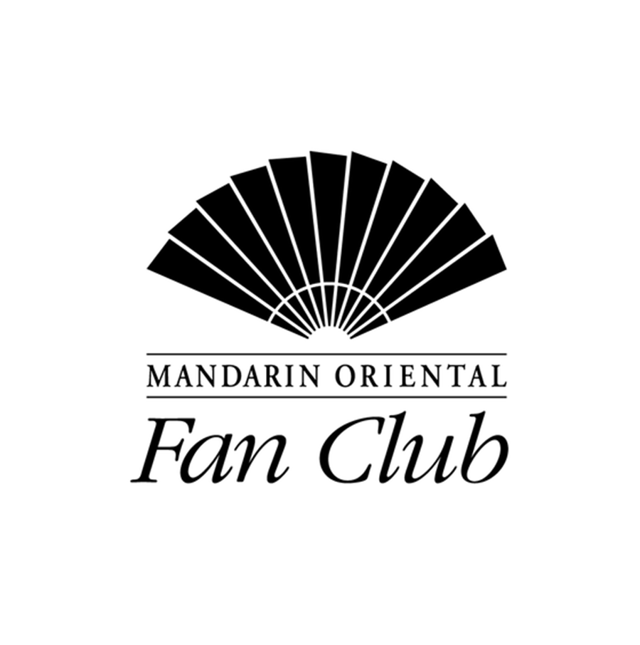 Logo for Mandarin Oriental Fan Club featuring a black fan graphic and stylized text.