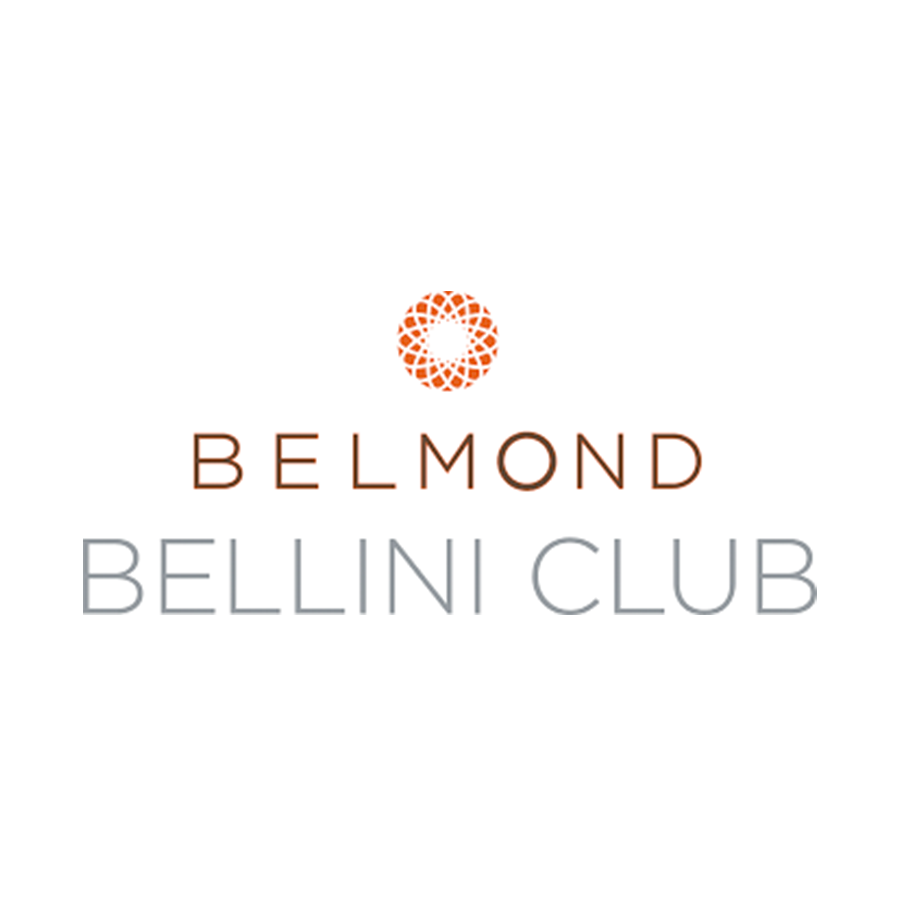Logo for Belmond Bellini Club, featuring an orange circular geometric design above the text 'BELMOND BELLINI CLUB' in brown and gray