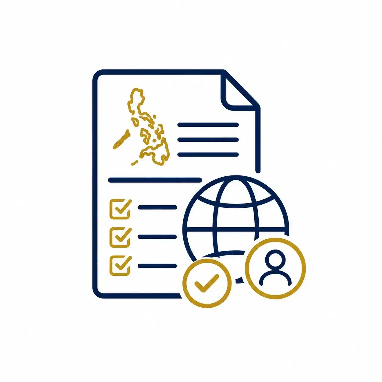 Business owner icon with Philippines map, global business symbol and compliance checklist