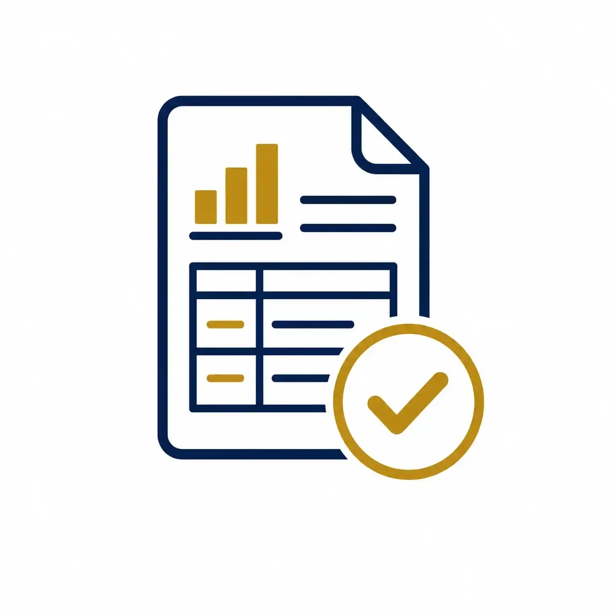 Tax, payroll and compliance icon with financial document, chart and approval checkmark