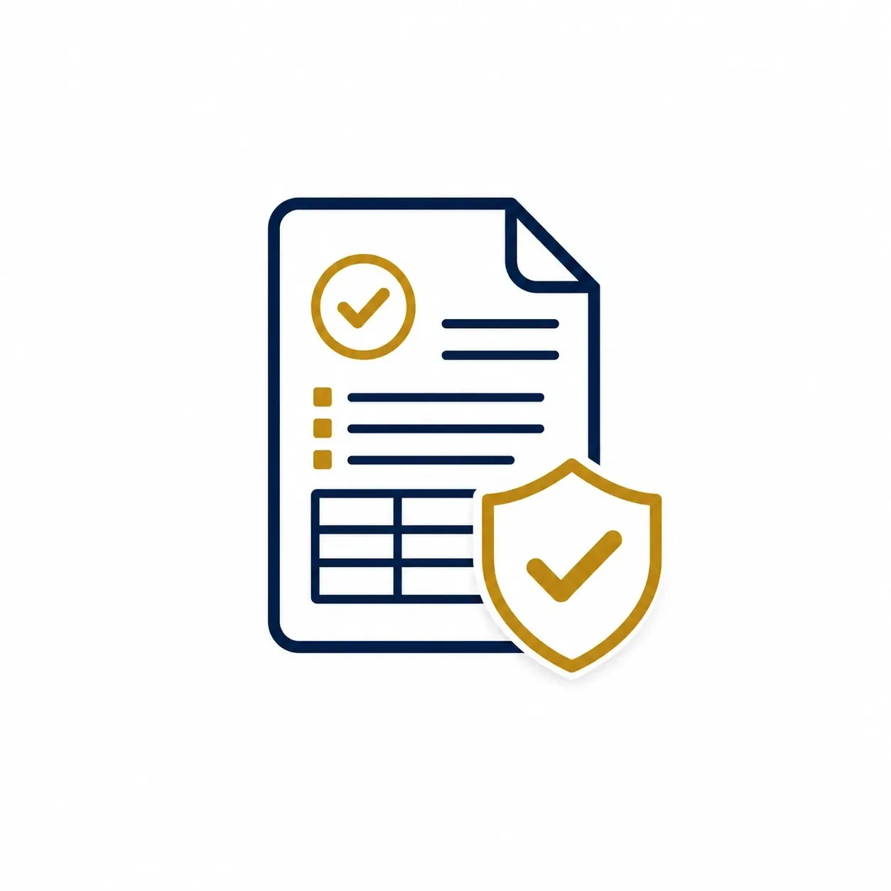 Illustration of a document with a checkmark, accompanied by a shield with a checkmark, indicating security or verification for tax compliance.