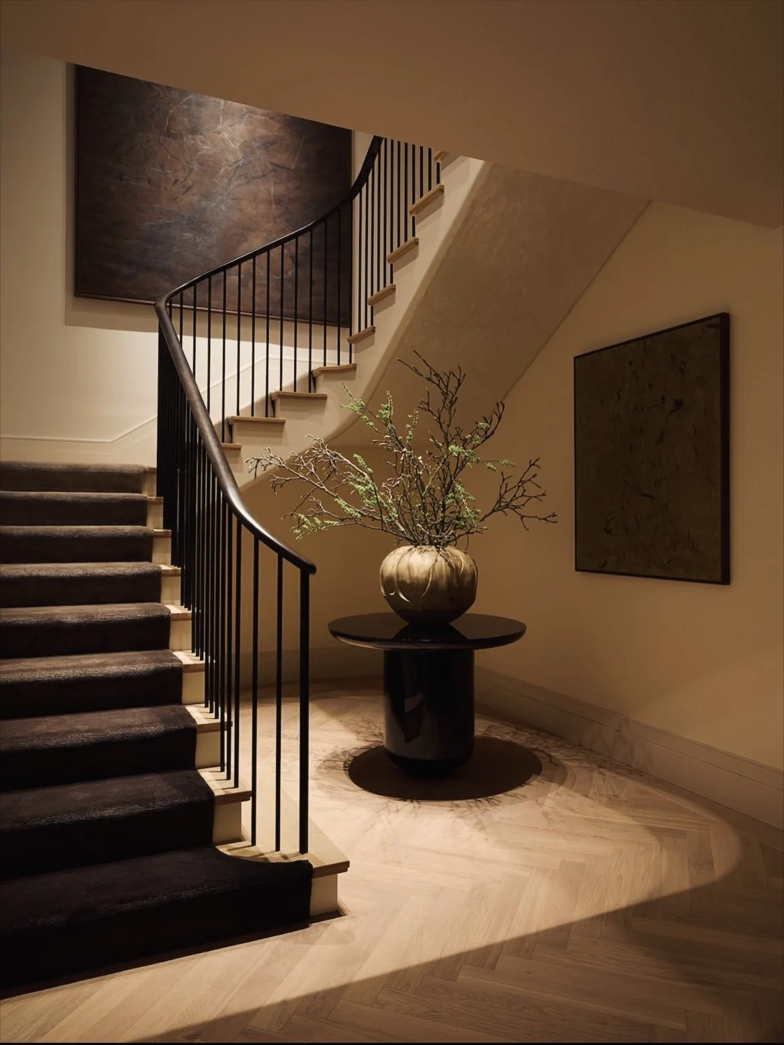 Love the way these 2 specially commissioned pieces fit so well in this beautiful staircase designed by the indomitable  @_maoliosa_ for a spectacular Penthouse in @thewhiteleylondon. One of them is of monumental proportions and to be honest it has be