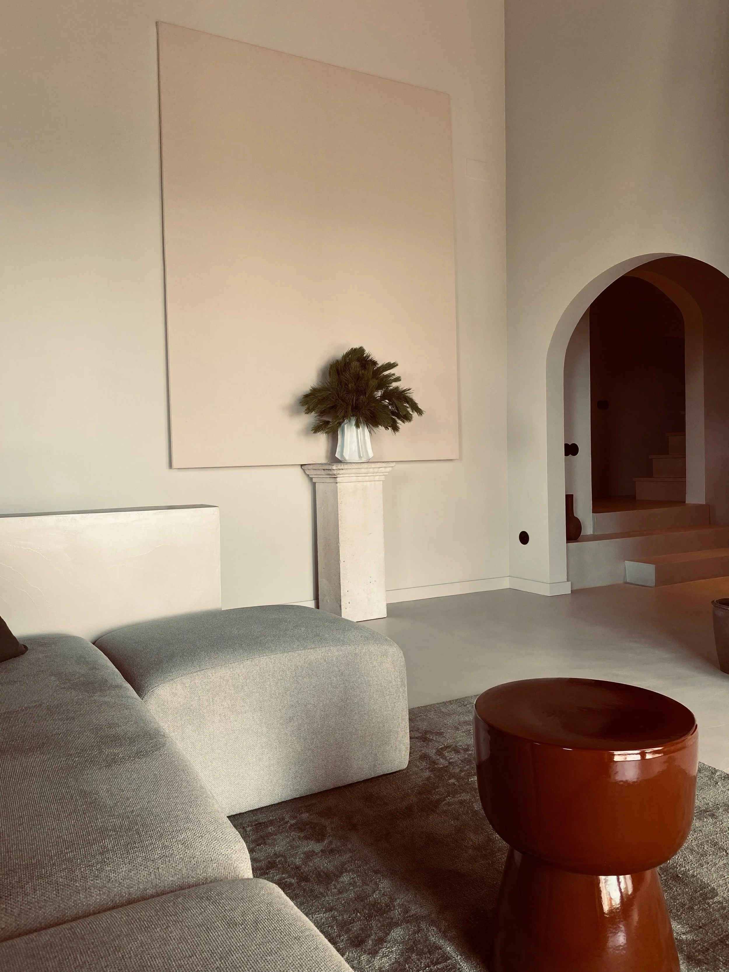 When contemplating new work, I always place empty canvasses in this part of the house and sit with it for a good while. The reasoning behind it is that the volume and ever changing light in this room helps me solidify my inspiration which I cannot al