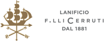 Logo of Lanificio F.lli Cerruti, an Italian wool mill, established in 1881, featuring a crest with a crown and decorative elements.