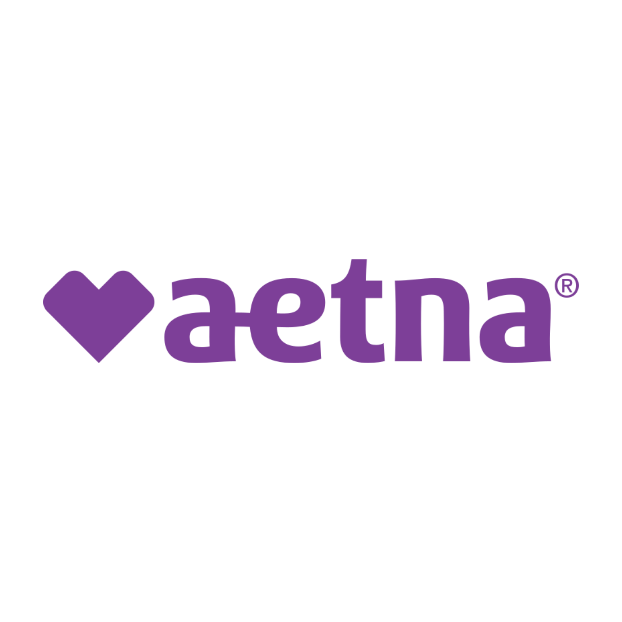 The logo of Aetna Healthcare in black and purple text with a purple heart shape to the left. Indicating Aetna Insurance is Accepted.