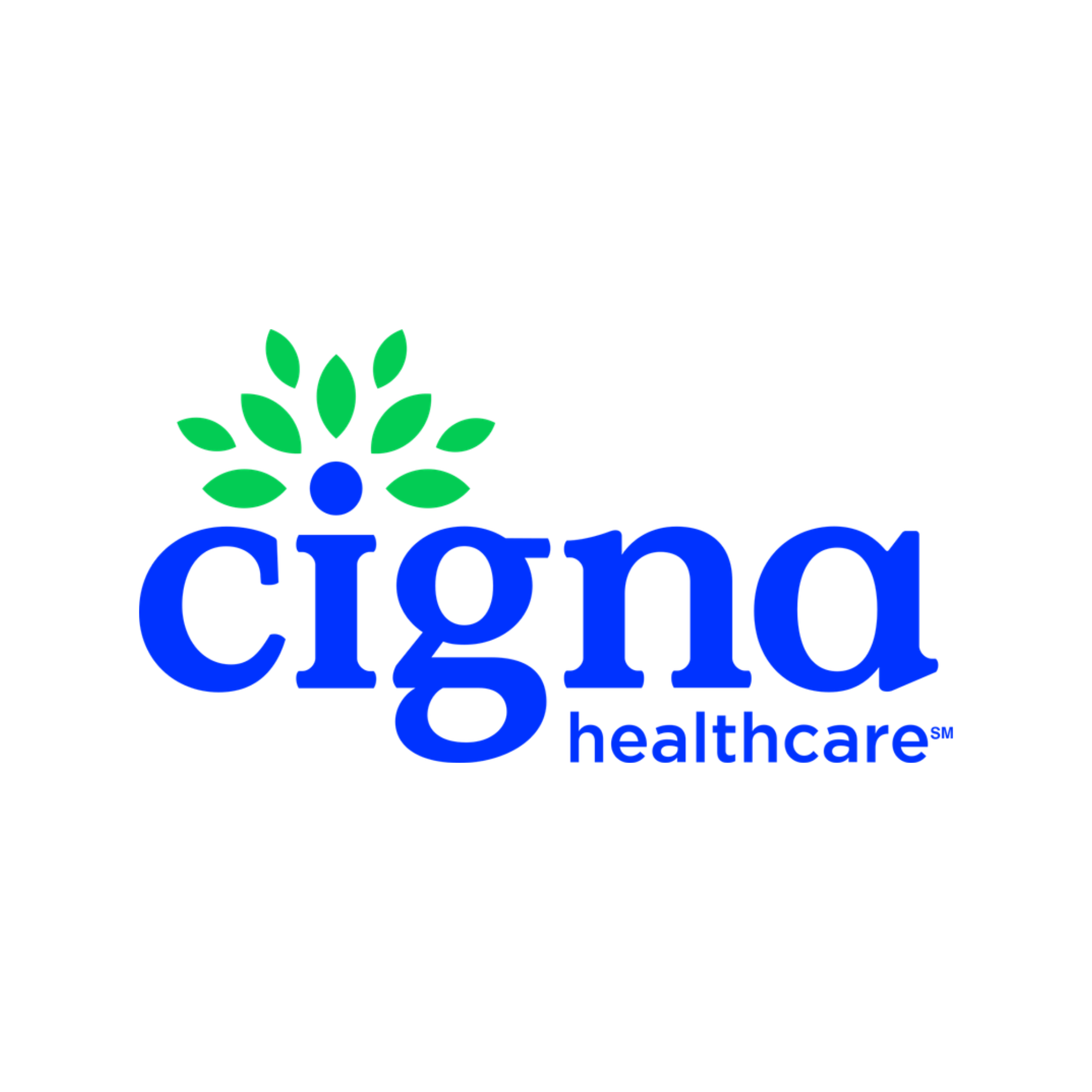 Cigna Healthcare logo with stylized green leaves and blue text. Indicating Cigna insurance is Accepted.