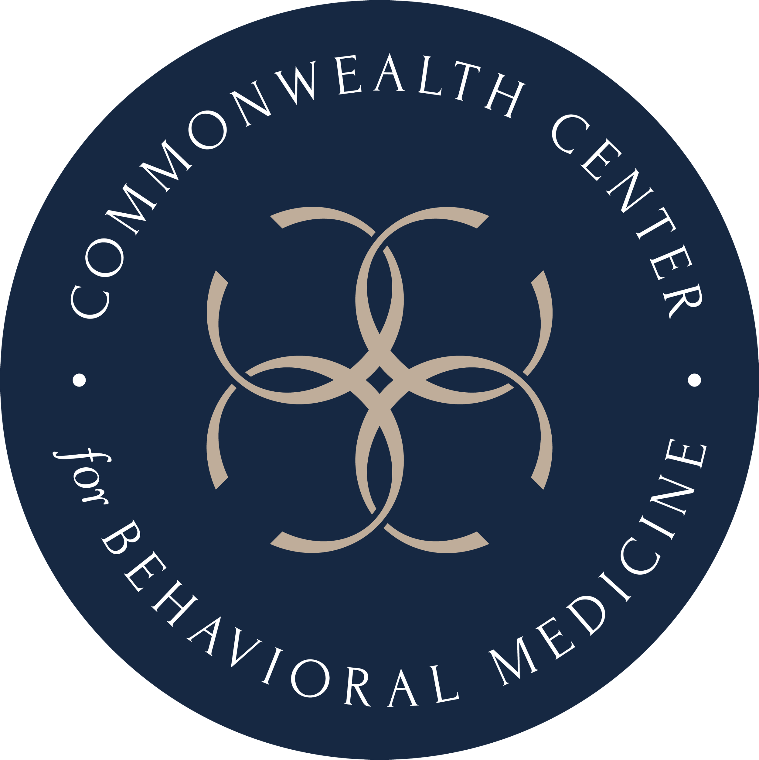Close-up of a circular logo with the text 'COMMONWEALTH CENTER and BEHAVIORAL MEDICINE' surrounding a stylized icon in the center.