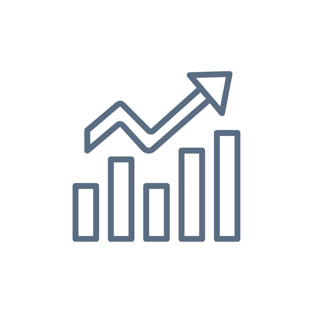 Bar chart with an upward trending arrow indicating growth or increase