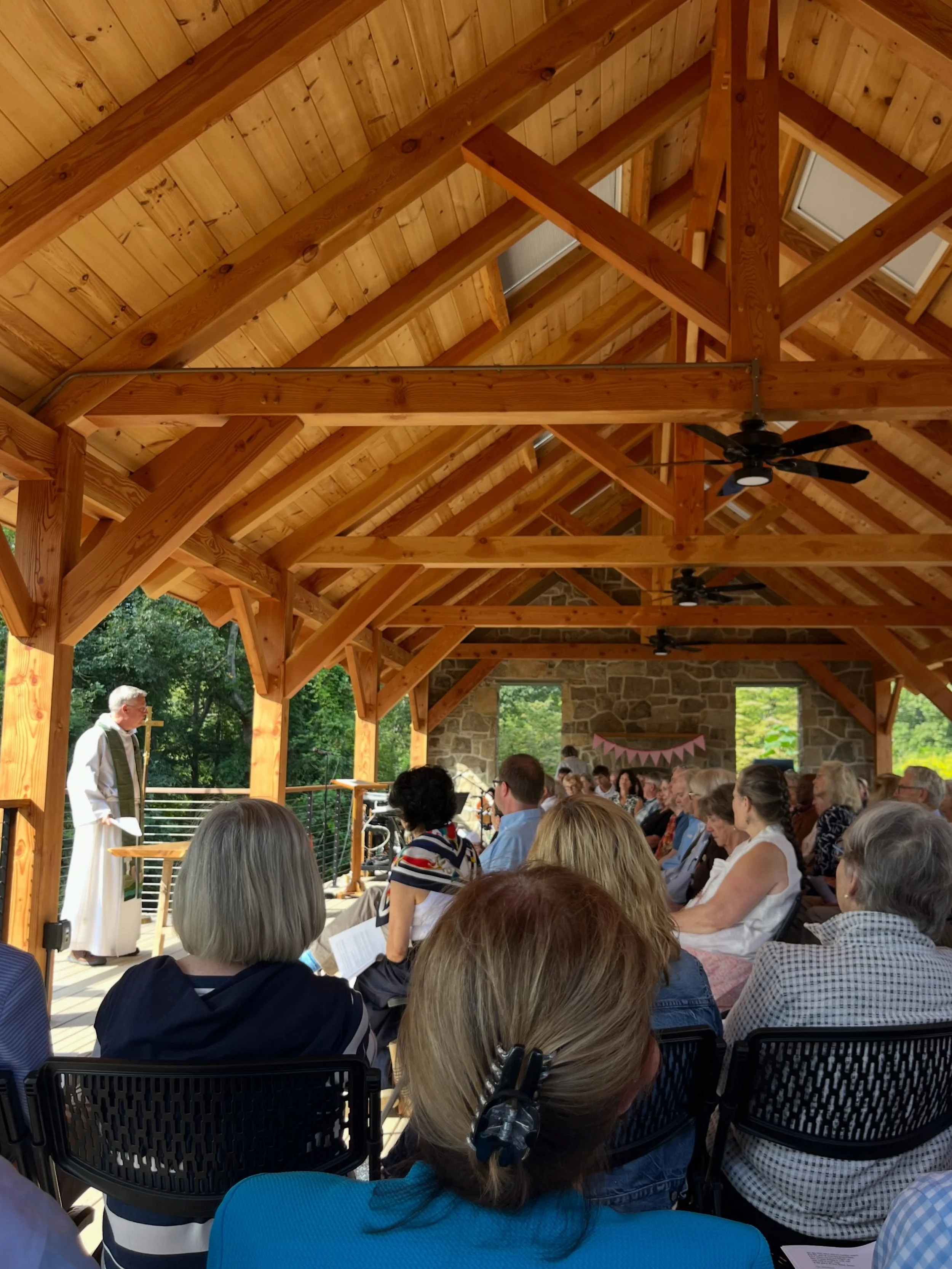 BRW&rsquo;s Taro Matsuno spent Sunday morning at @emmanuelepiscopalgreenwood for the Grand Opening of Bocock Pavilion, or or what Pastor John called &ldquo;God&rsquo;s Back Porch.&rdquo; Here Pastor John stands in front of a table crafted from a hist
