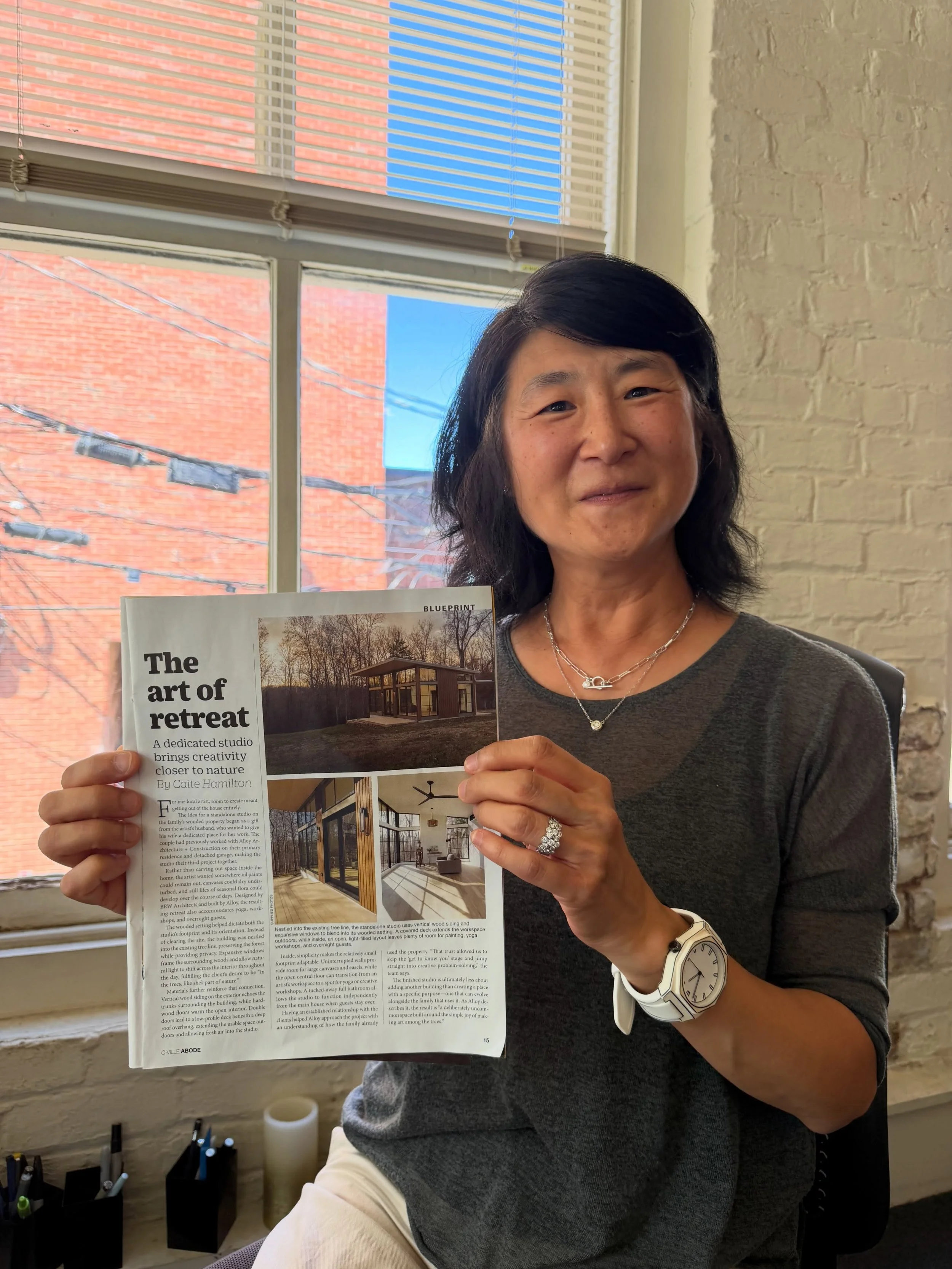 Check out Broadaxe Studio in @cvilleweekly Abode Magazine! Designed by @brwarchitectscville, built by @alloycharlottesville, and photographed by @bennett__studio.