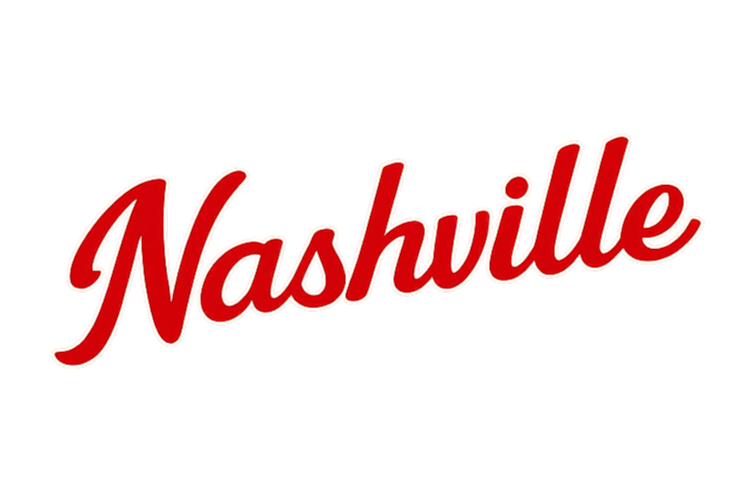 Red and white stylized text spelling 'Nashville' on a black background.