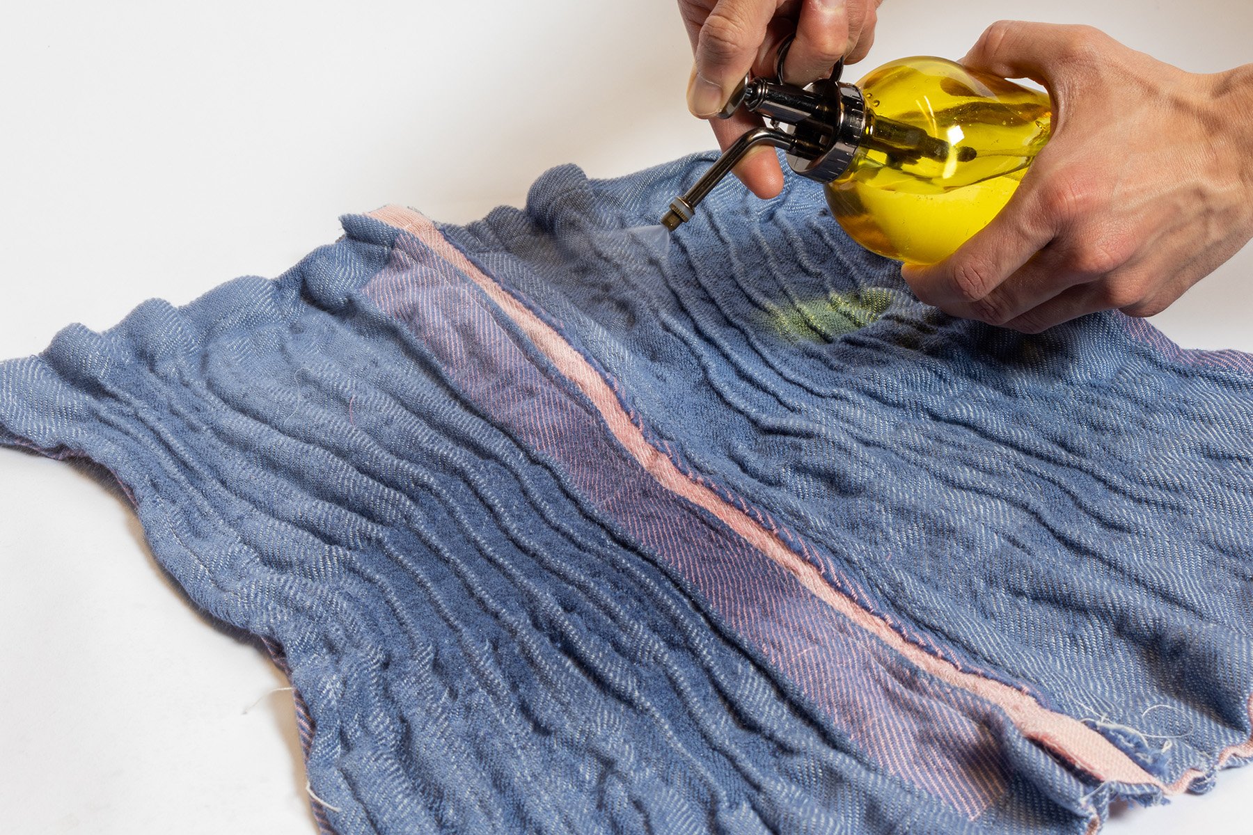 When exposed to water during use, PVA yarns embedded in the 3D woven structure are animated and unexpectedly transform the textile, disrupting its function and use.  