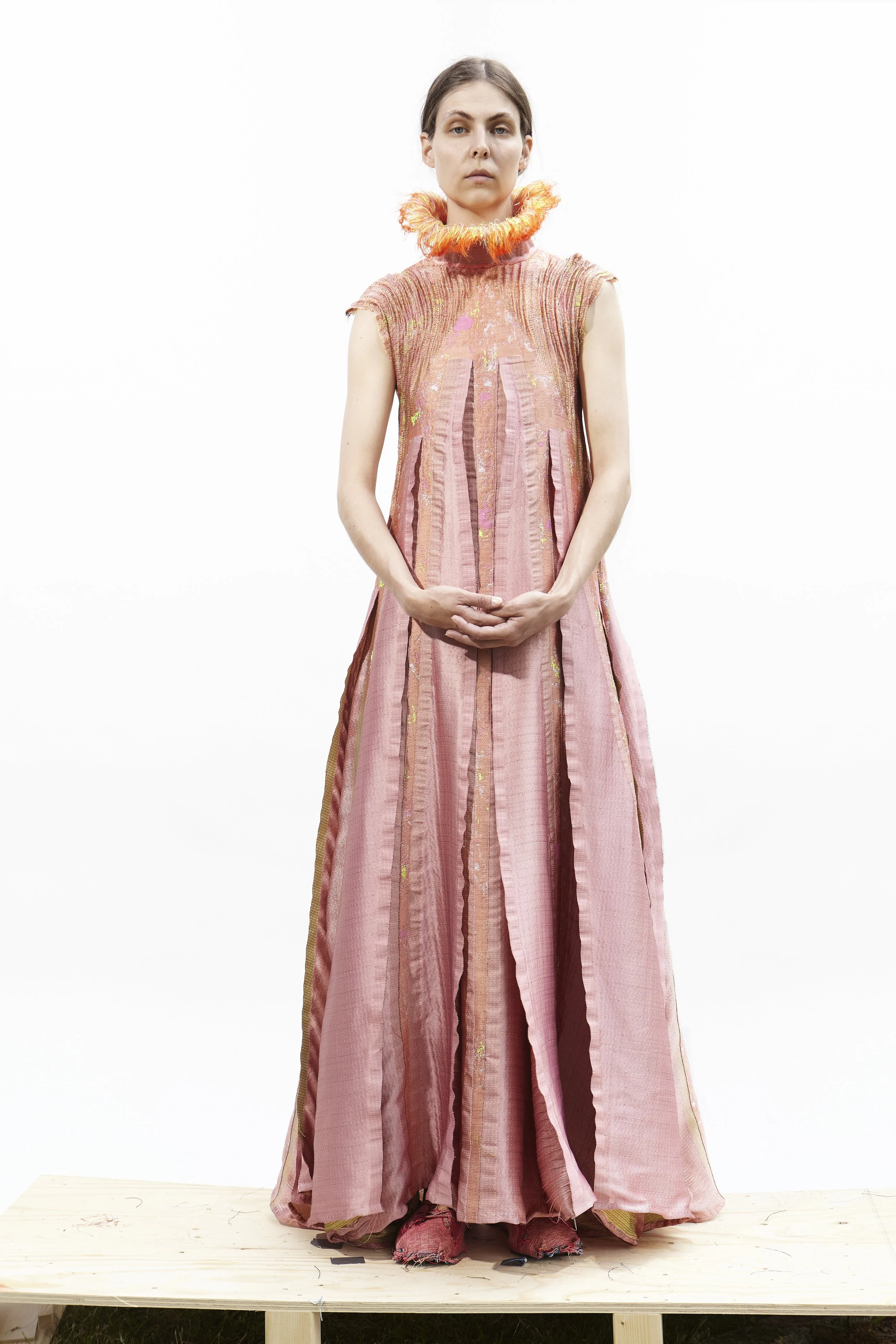 Zero Waste Weavers - Feldspar Dress. Textile-form Woven 100% recyclable polyester with heat reactive yarn for adaptive fit