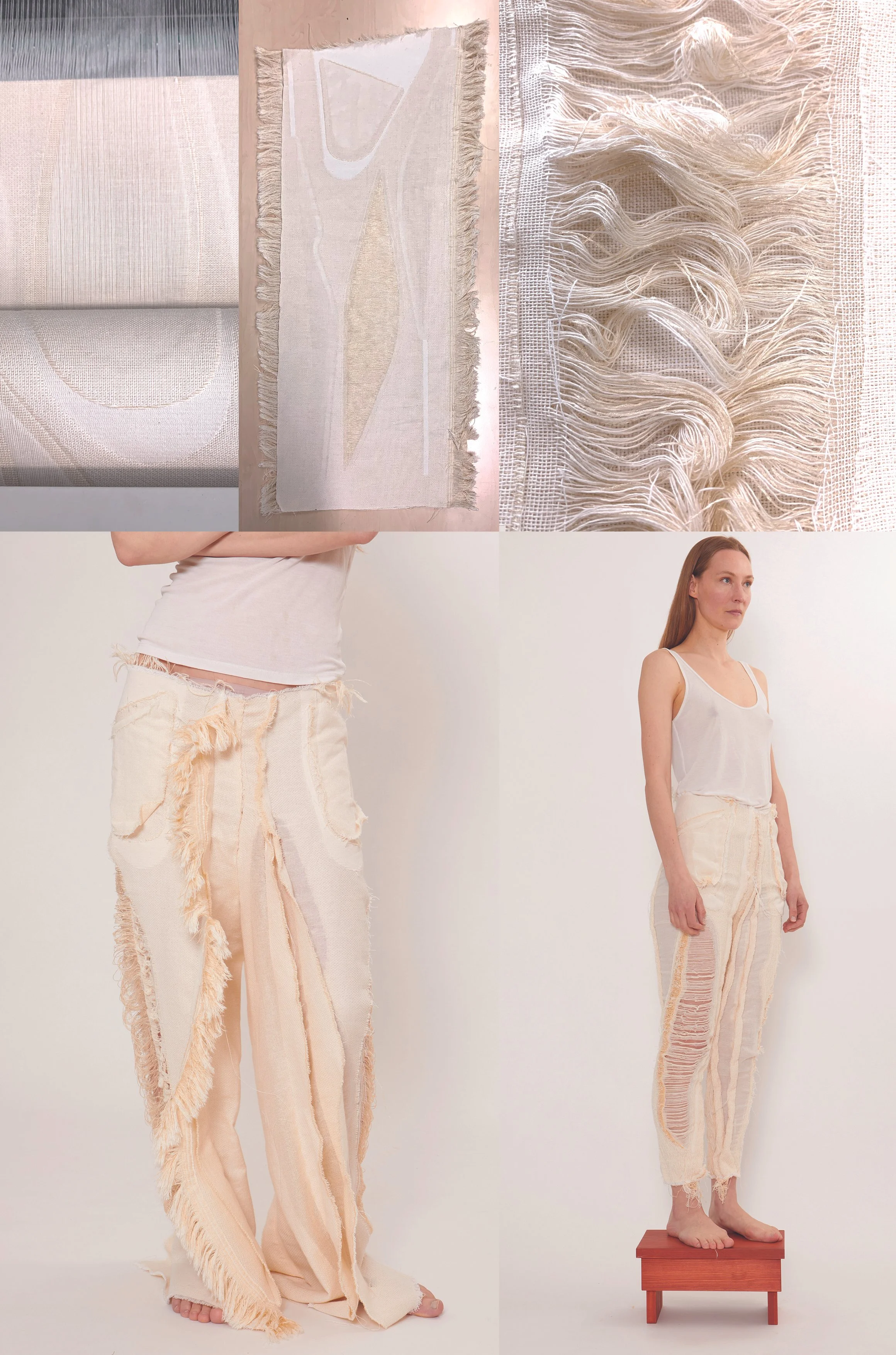 User-modifyable textile-form woven trousers that integrate heat reactive yarns