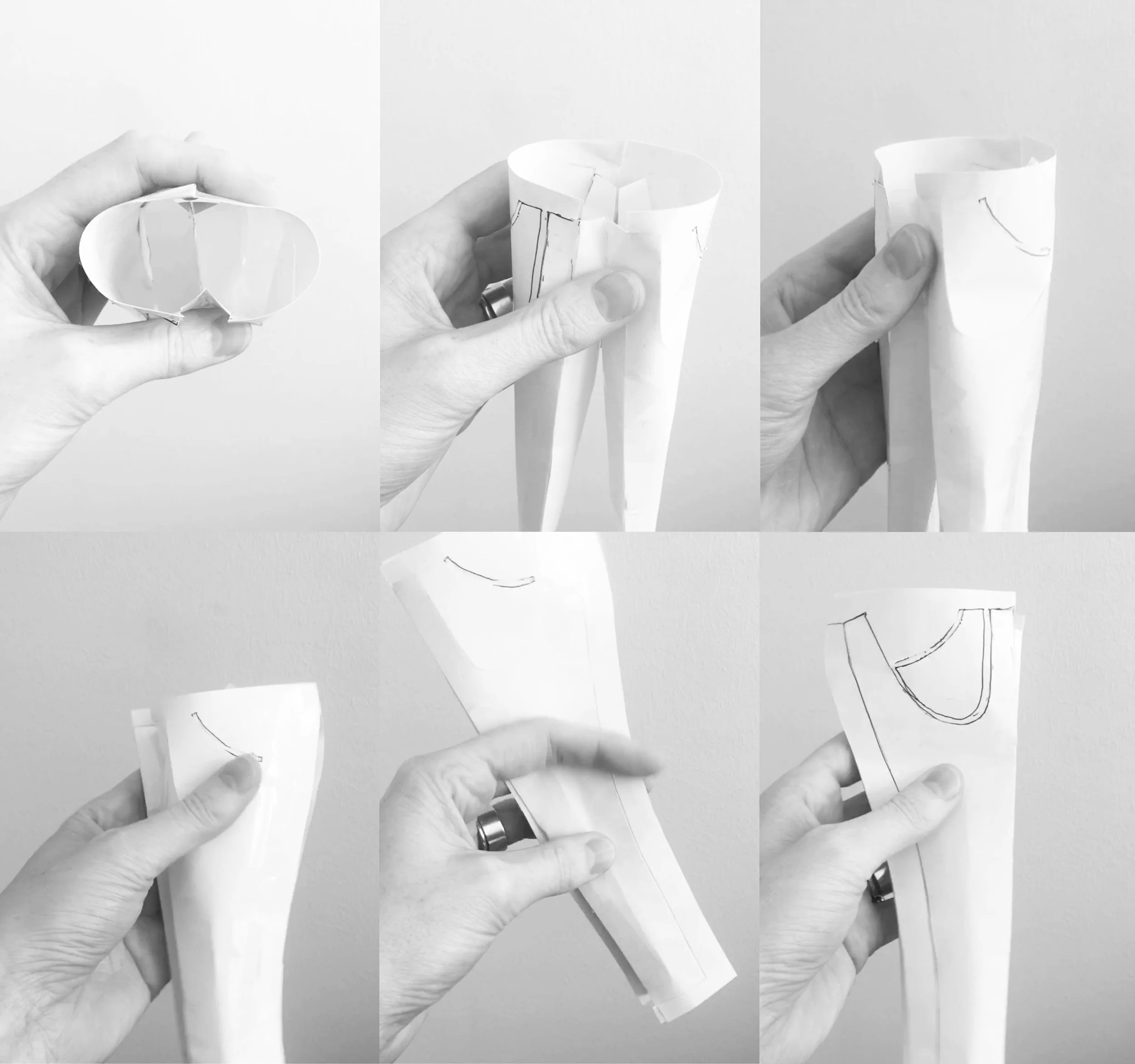 The folded layers can then be translated into paper model with layers that separate and join, moving from flattened (and weave-able) to unfolded and 3D.