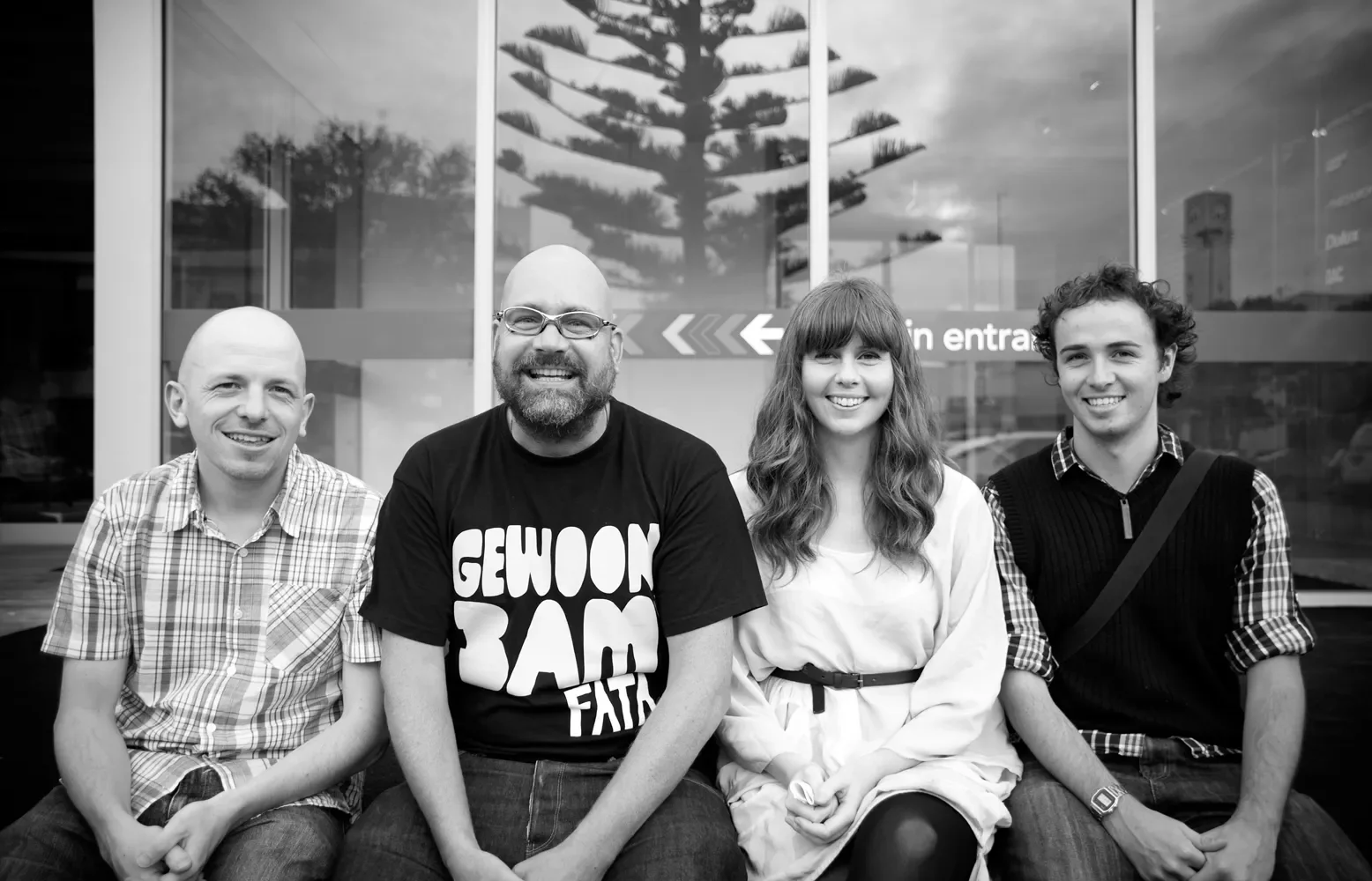 The Yield New Zealand based team left to right: Chris Jackson (industrial/spatial design), Gerbrand van Melle (graphic/spatial design), Holly McQuillan (curation), and Thomas le Bas (digital design).