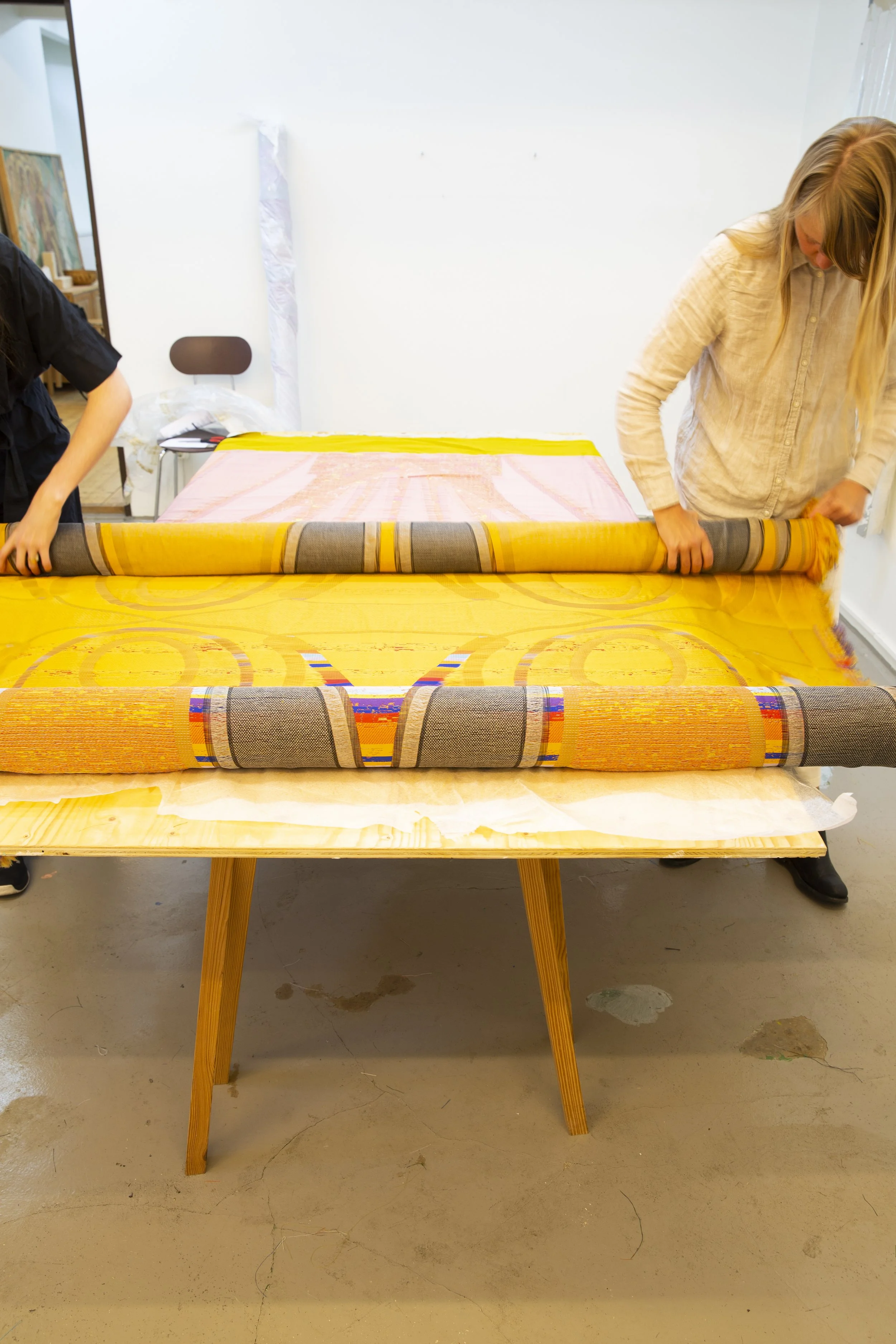 Zero Waste Weavers - Sulfuric Tunic textile before cutting. Textile-form Woven 100% recyclable polyester with heat reactive yarn for adaptive fit