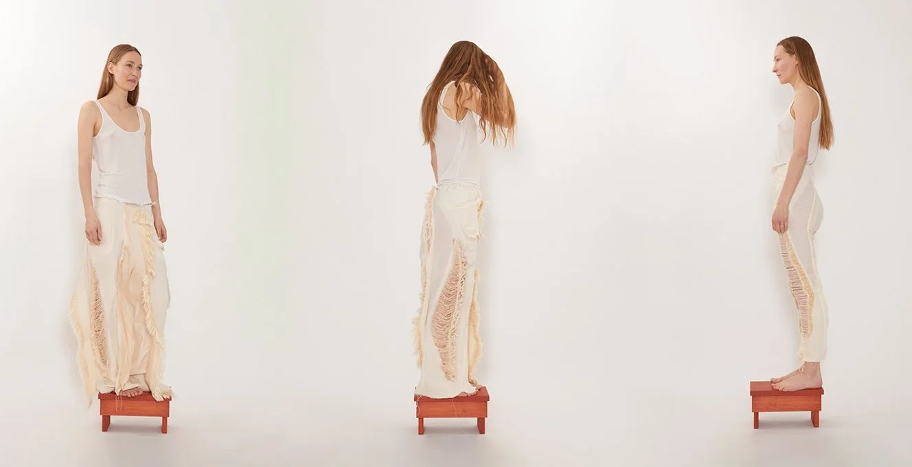 User-modifyable textile-form woven trousers that integrate heat reactive yarns