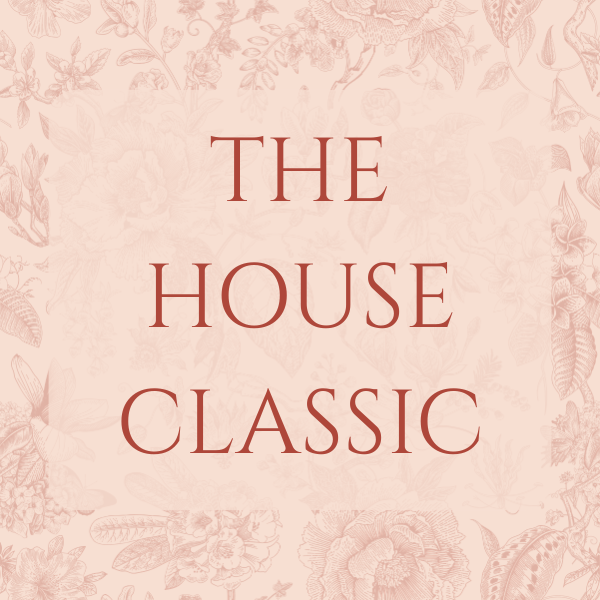Background with floral pattern and the words 'The House Classic' written in large red font.