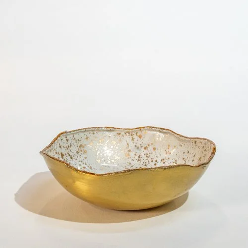 Gold & Ivory Speckled Enamel Bowl (5.75" x 2")